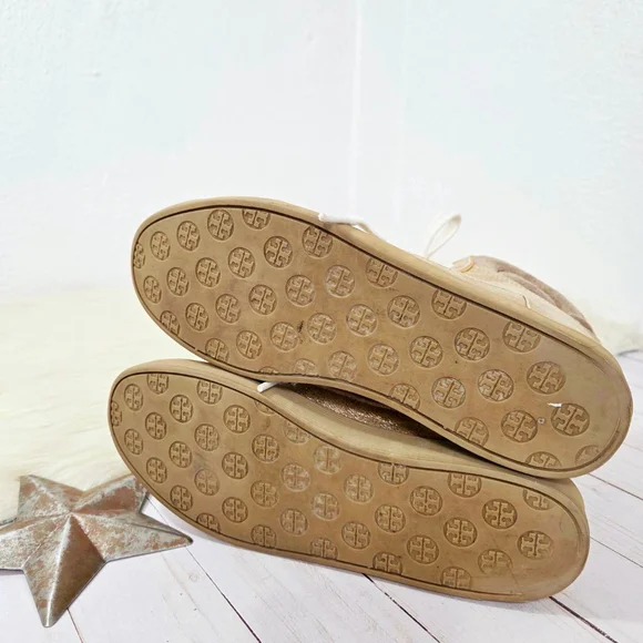 Tory Burch Evelin high top sneakers Sahara Gold metallic leather women's size 7 - Picture 8 of 9